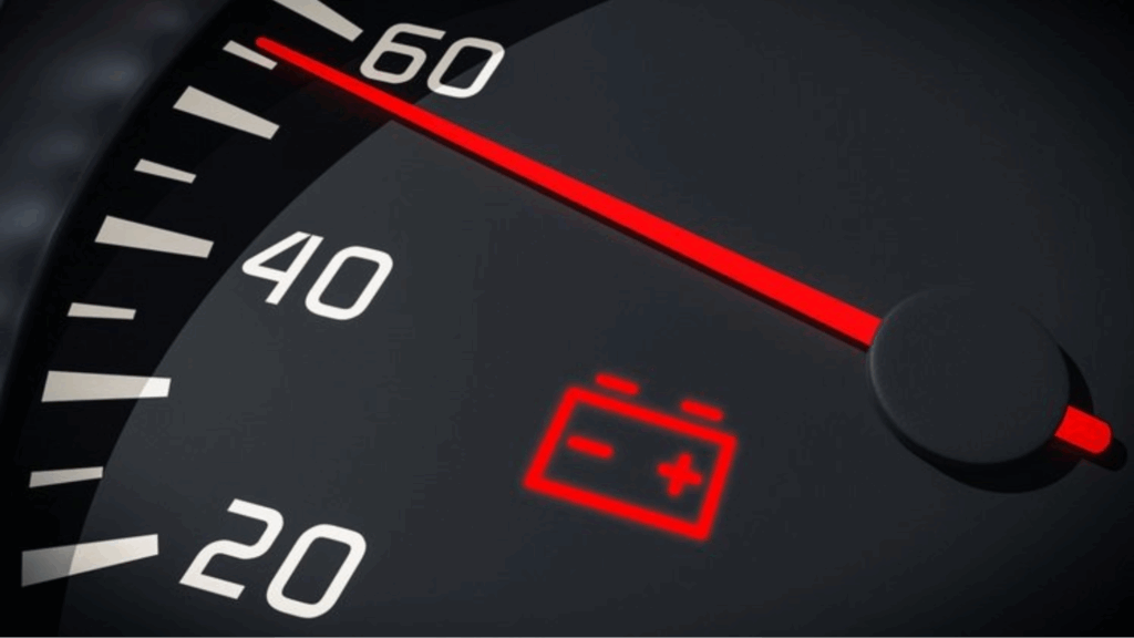 painel do carro com luz da bateria acesa